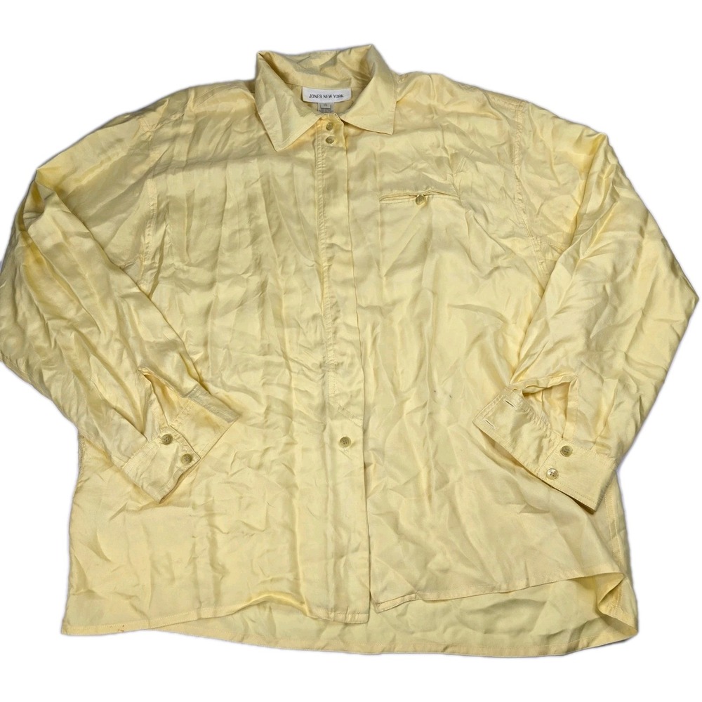 Jones New York Womens Yellow‎ 100% Silk Long Sleeve Button Down Shirt